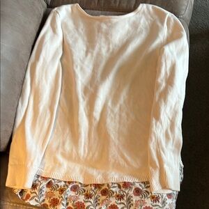 Loft White Sweater with Floral Hem
